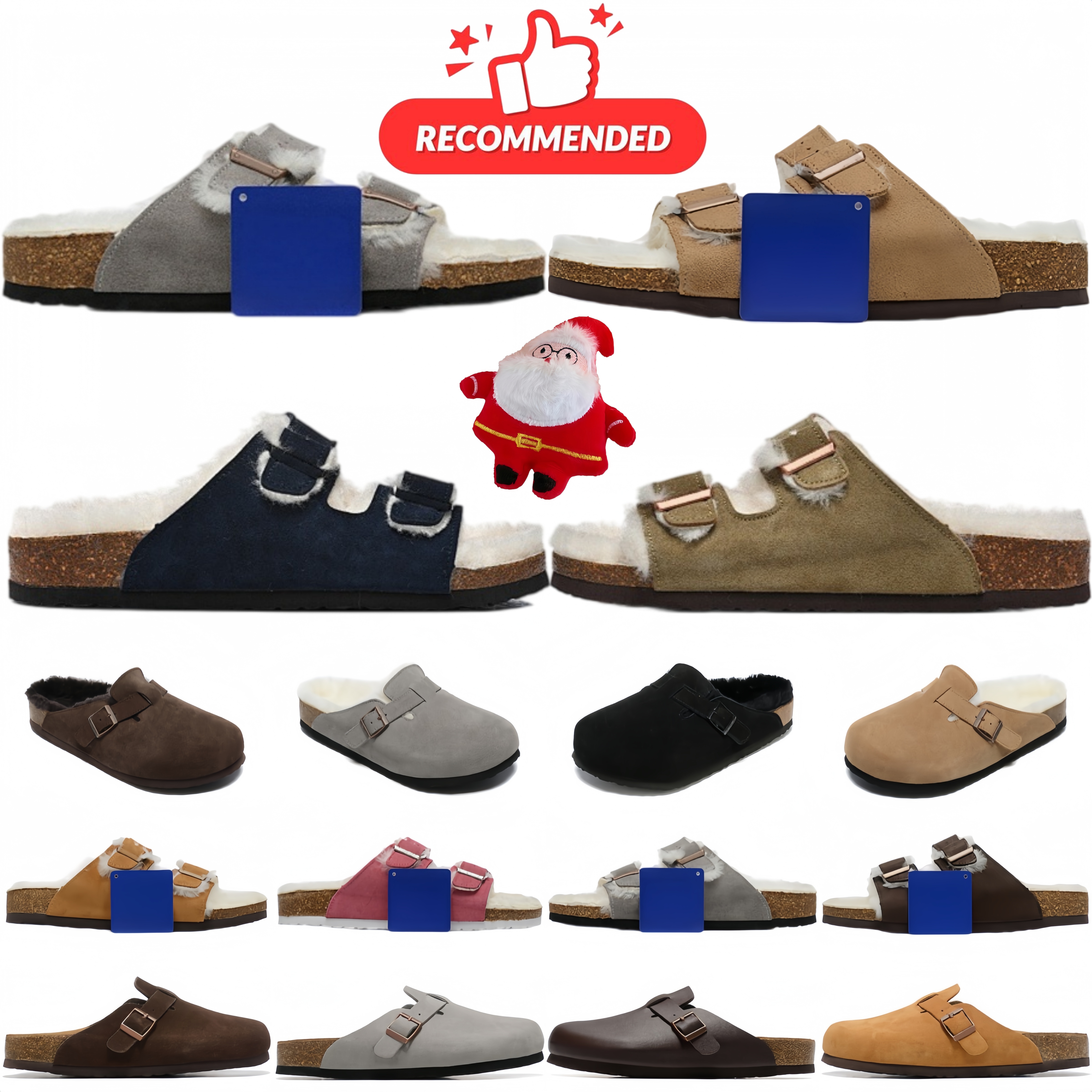with box retro maroon men women birkenr wool beach shoes casual shoes slides bag head shoes Comfortable soft soles fashion versatile sand brown g