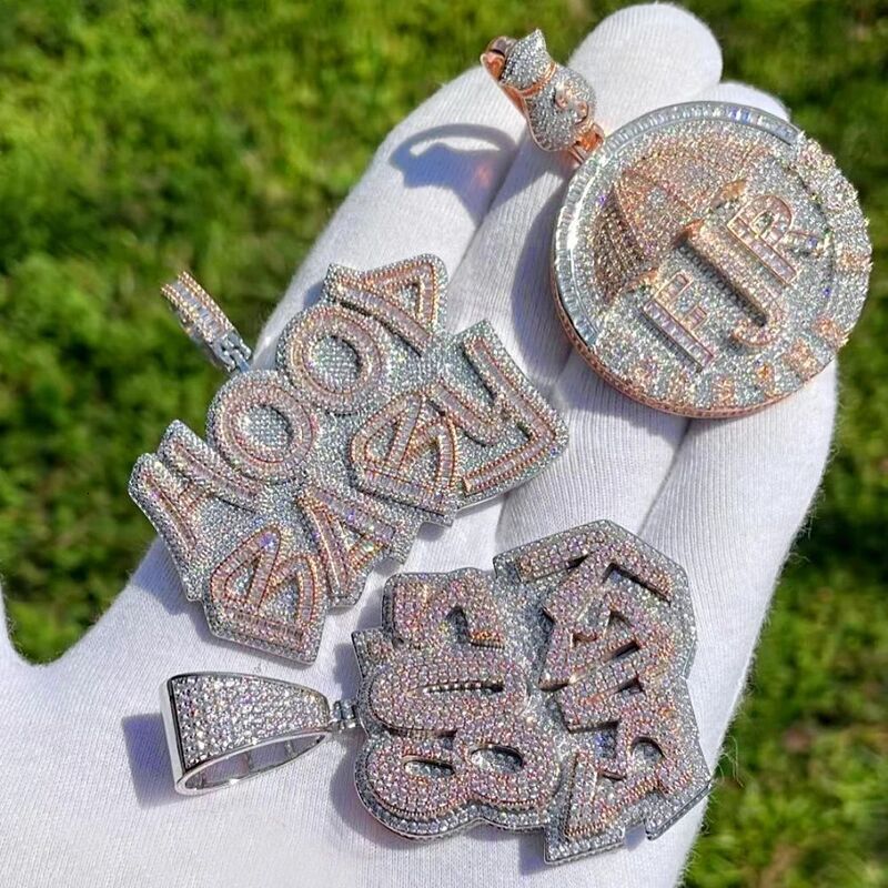 European and American personalized trendy hip-hop new letter pendant punk style full diamond men's necklace in stock wholesale