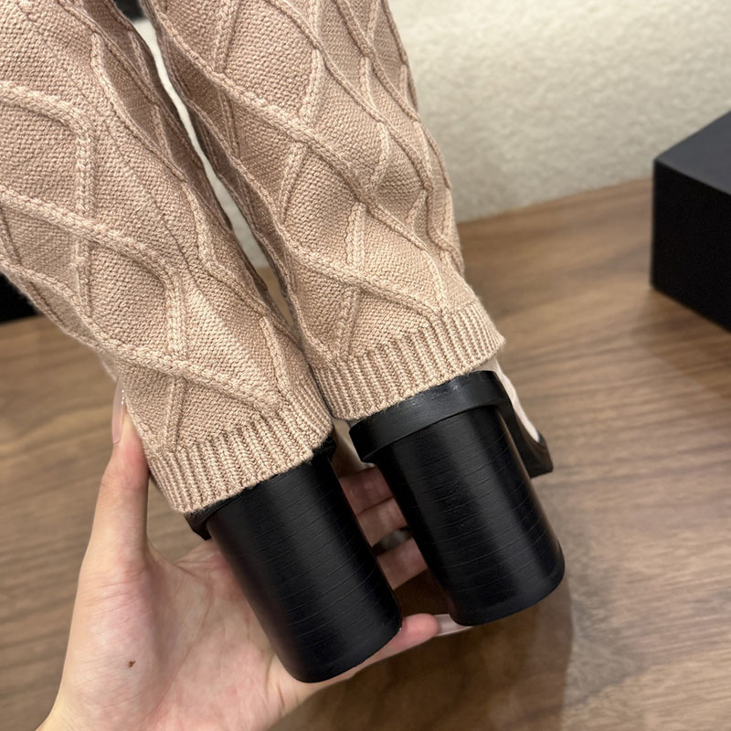 boot shoe heel Designer Luxury knee high winter leather suede block platform cream woman tall chunky western comfort casual classic fashion quality