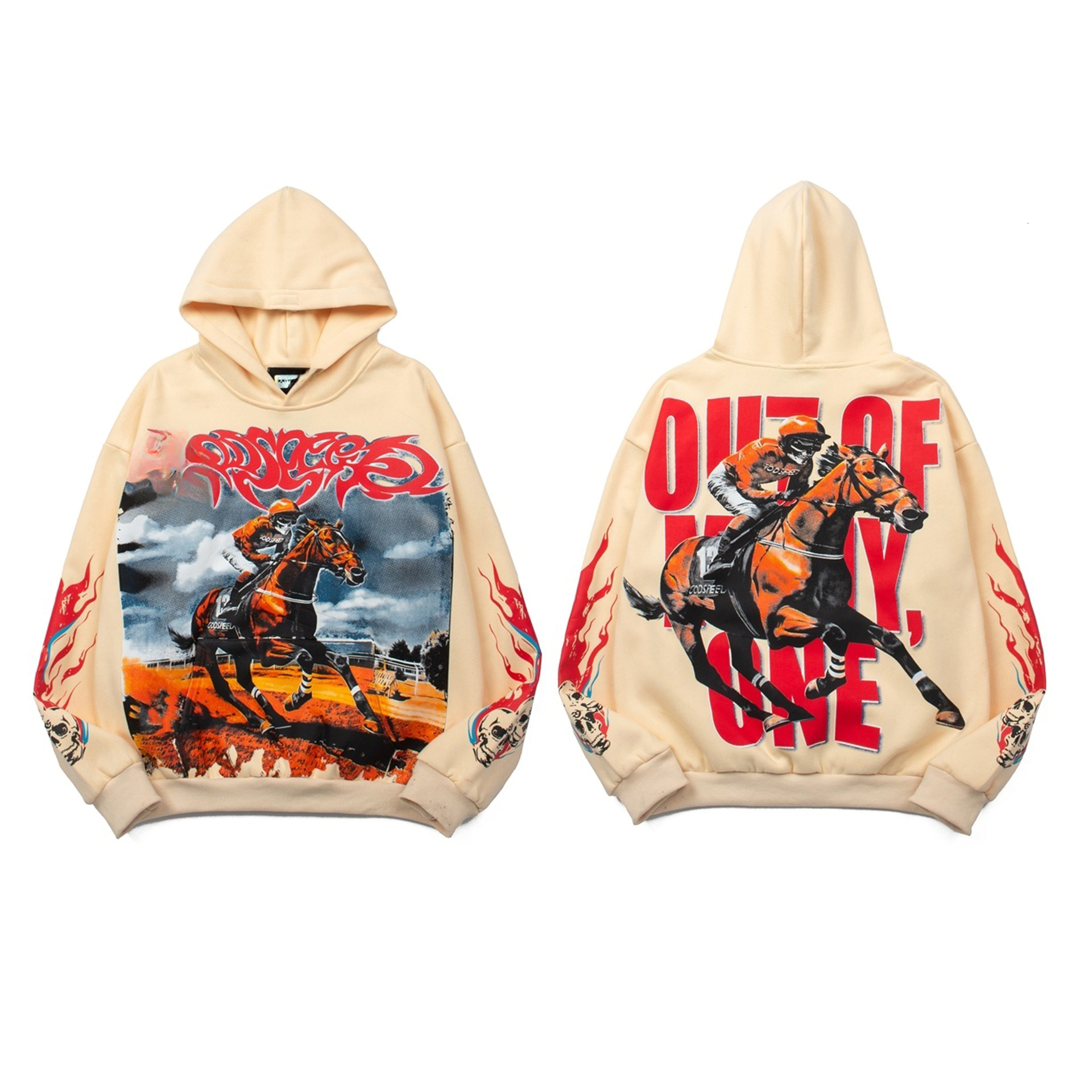 Goddpeed Jackets And Hoodie Long Sleeves Skull Thug Pattern Print High Quality Washed Distress Retro Trend Clothe Comfortable Street Good Speedes Ho