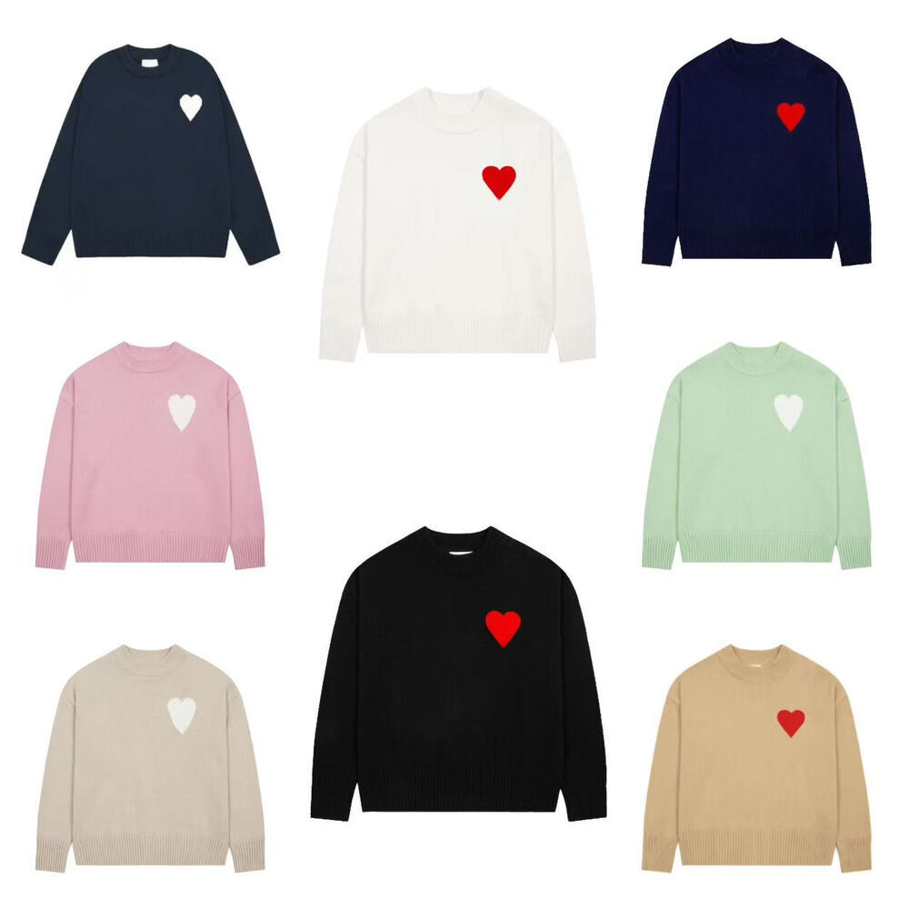 A-line Small Red Heart Fashion men women wear designer shirt knitted sweater embroidered heart solid color big love round neck long sleeve knitted p