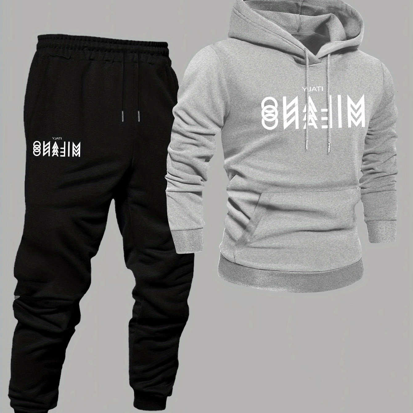Tracksuit 2Piece 2026 Milano Men's Italy Letter Print Polyester Hoodie Jogger Pants Autumn Winter Casual Street Sportswear D260915