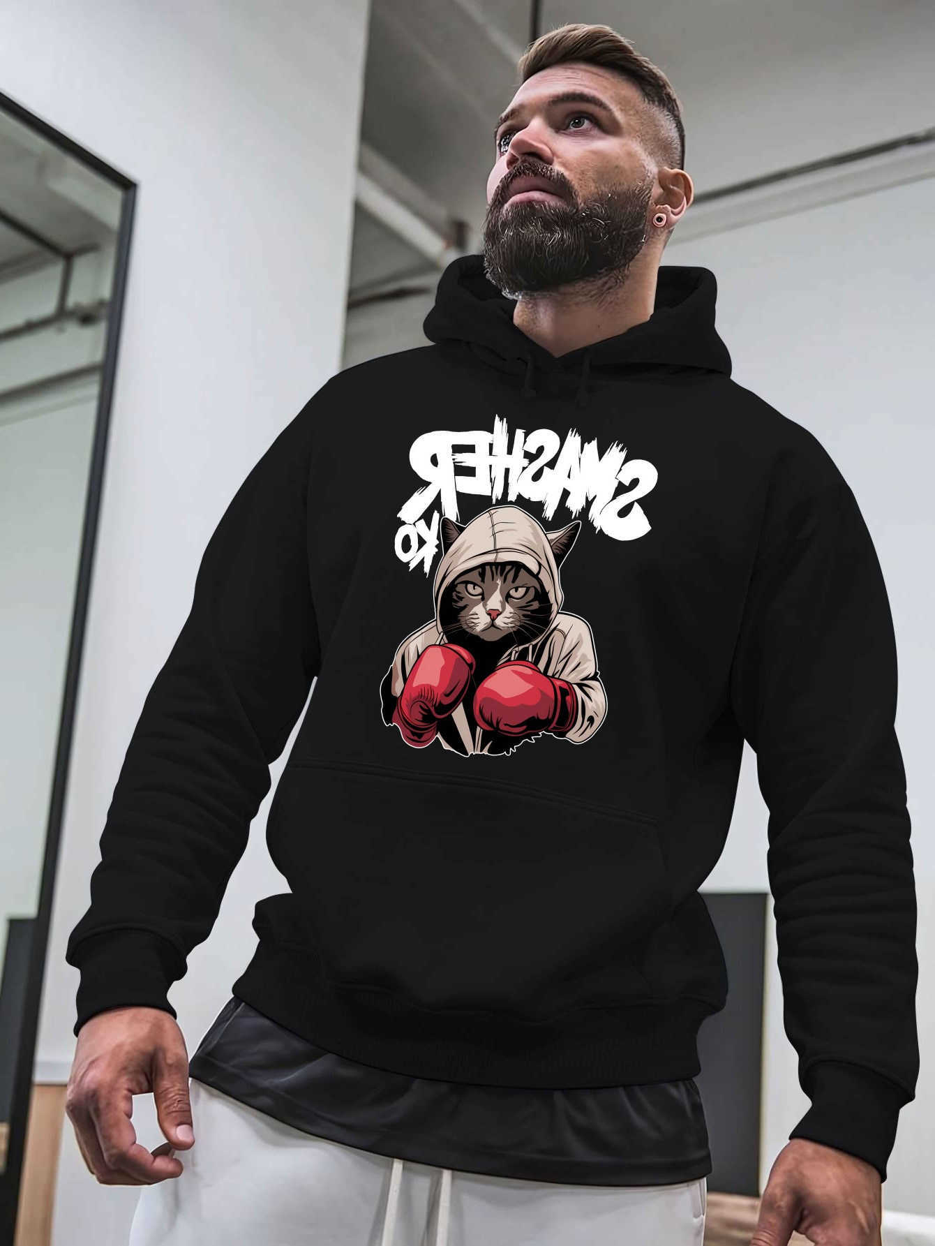 Cat Winter/Spring Boxing Pullover Hooded Jacket - s' Clothing - American Fashion Print Top - Men's Hooded Jacket D260915