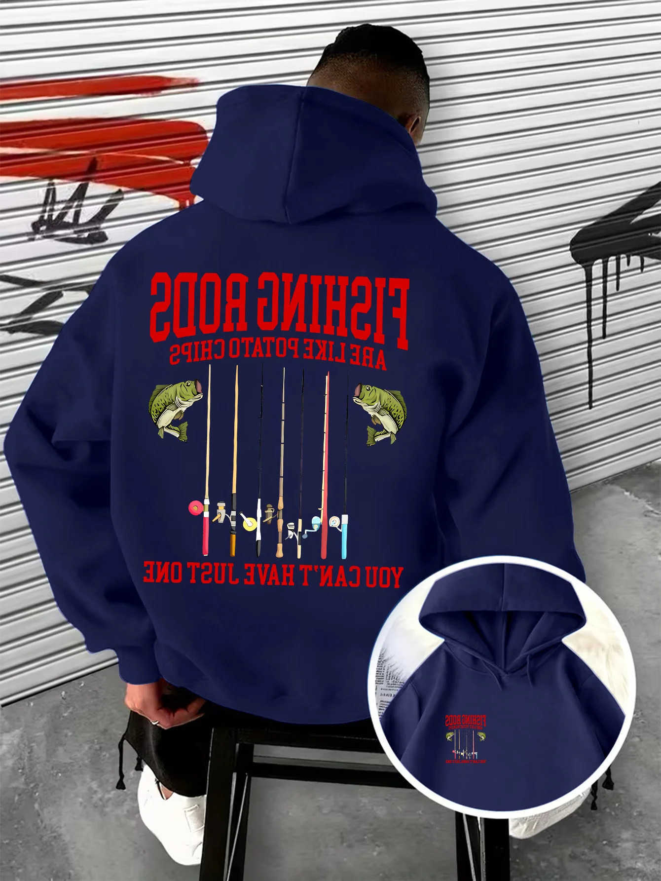 Mens Quote Humorous Hooded Fisherman Sweatshirt Bass and Multiple FishingRod Print Casual Outdoor StreetWear Hoodie D260915