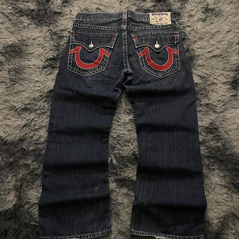 Designer de haute qualité unisexe américain rétro brodé jeans streetwear baggy lâche jambe large pantalon en denim droit noir taille moyenne S-XX