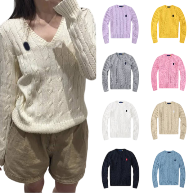 Vintage Preppy Women Knit Sweater Luxury Casual V-Neck Embroidery Copule Tops Autumn Winter Daily Sports Knitted Jumper
