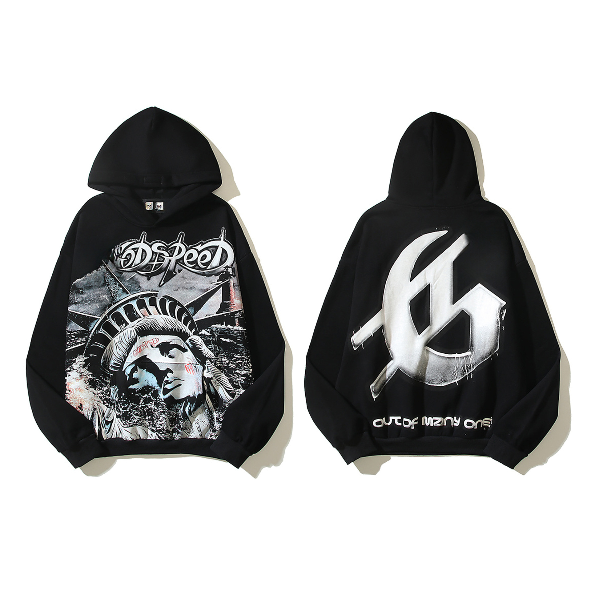 Goddpeed Jackets And Hoodie Long Sleeves Skull Thug Pattern Print High Quality Washed Distress Retro Trend Clothe Comfortable Street Good Speedes Ho