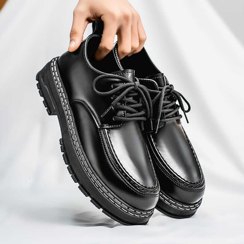 Gloss Leather Chunky Platform Men Oxford Shoes Lace Up Non Slip Thick Sole Casual Formal Shoes For Office Daily Street Dating H260915