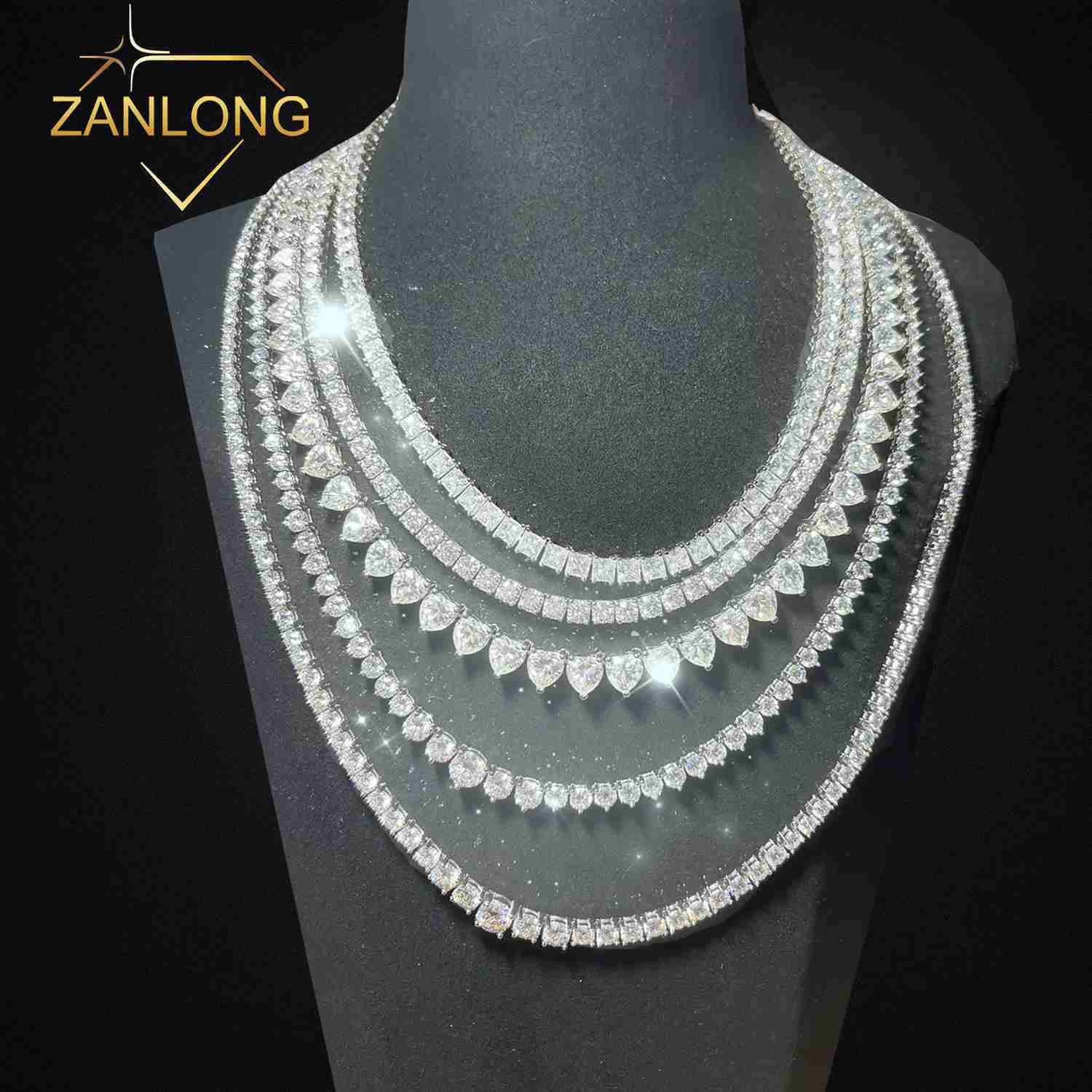Zanlong 12759 3 mm/4 mm/5 mm/6,5 mm 18 Zoll 20 Zoll 22 Zoll 24 Erhältlich Voll-Moissanit-Diamant-Tenniskette, Armbänder, Halskette
