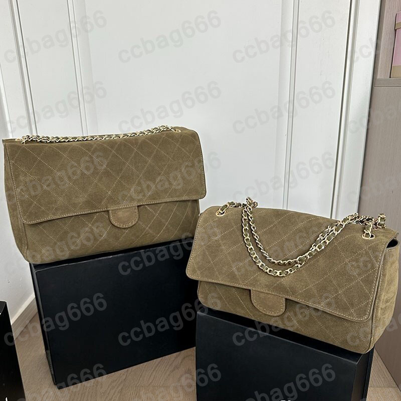 32CM/38CM Designer Suede Calfskin Cosmetic Case Maxi Airport CF Shoulder Bag Gold Matelasse Chain Crossbody Handbag Large Capacity Travel Holiday St