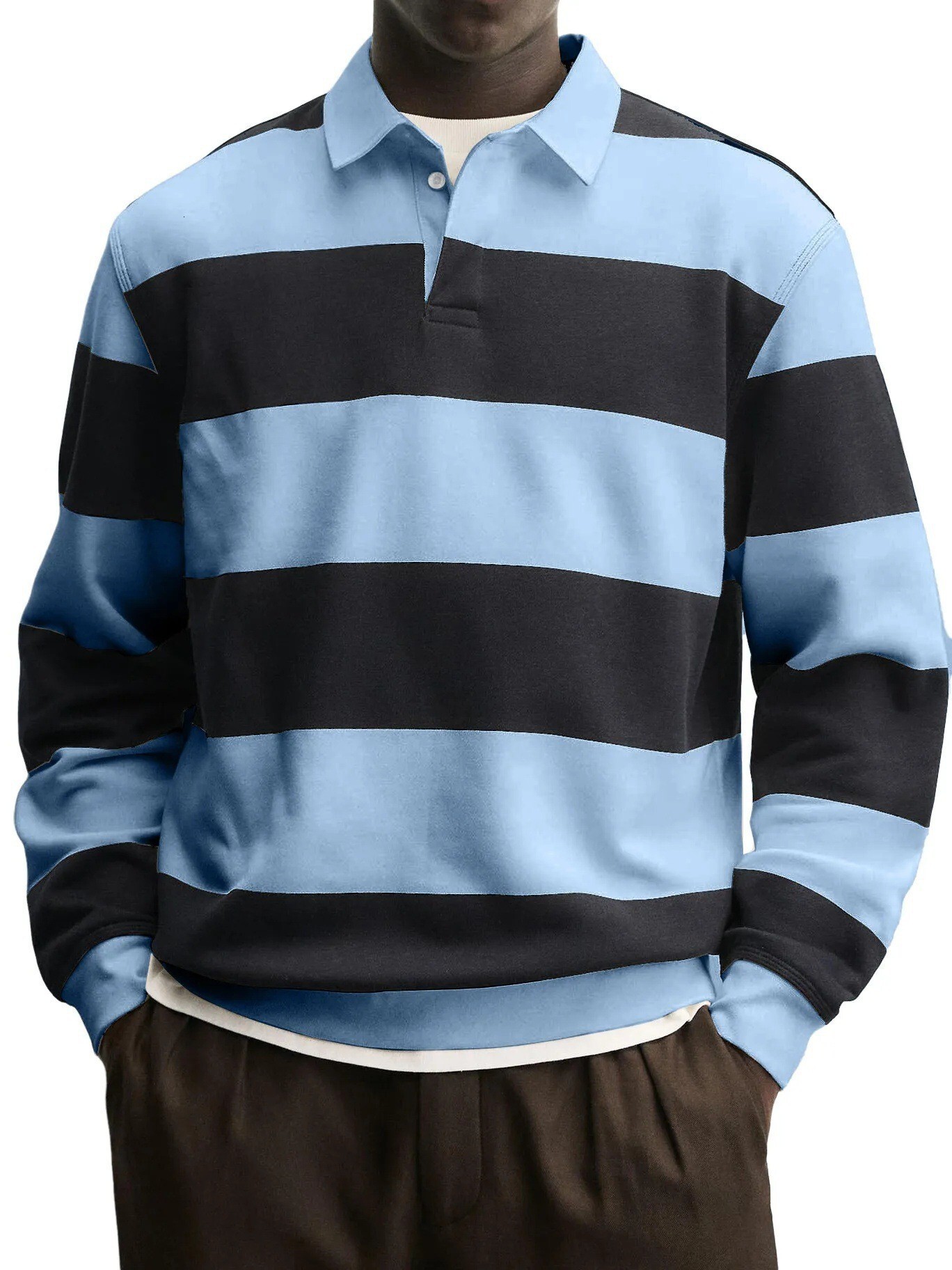 Designer 2026 European and American men's color block striped long sleeve polo shirt loose fitting casual lapel top 14