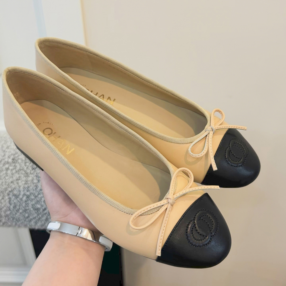 Ballet flat designer shoes ladies stitching bow decorated round toe soft soles daily office commuting shoes genuine leather spliced flat footwear