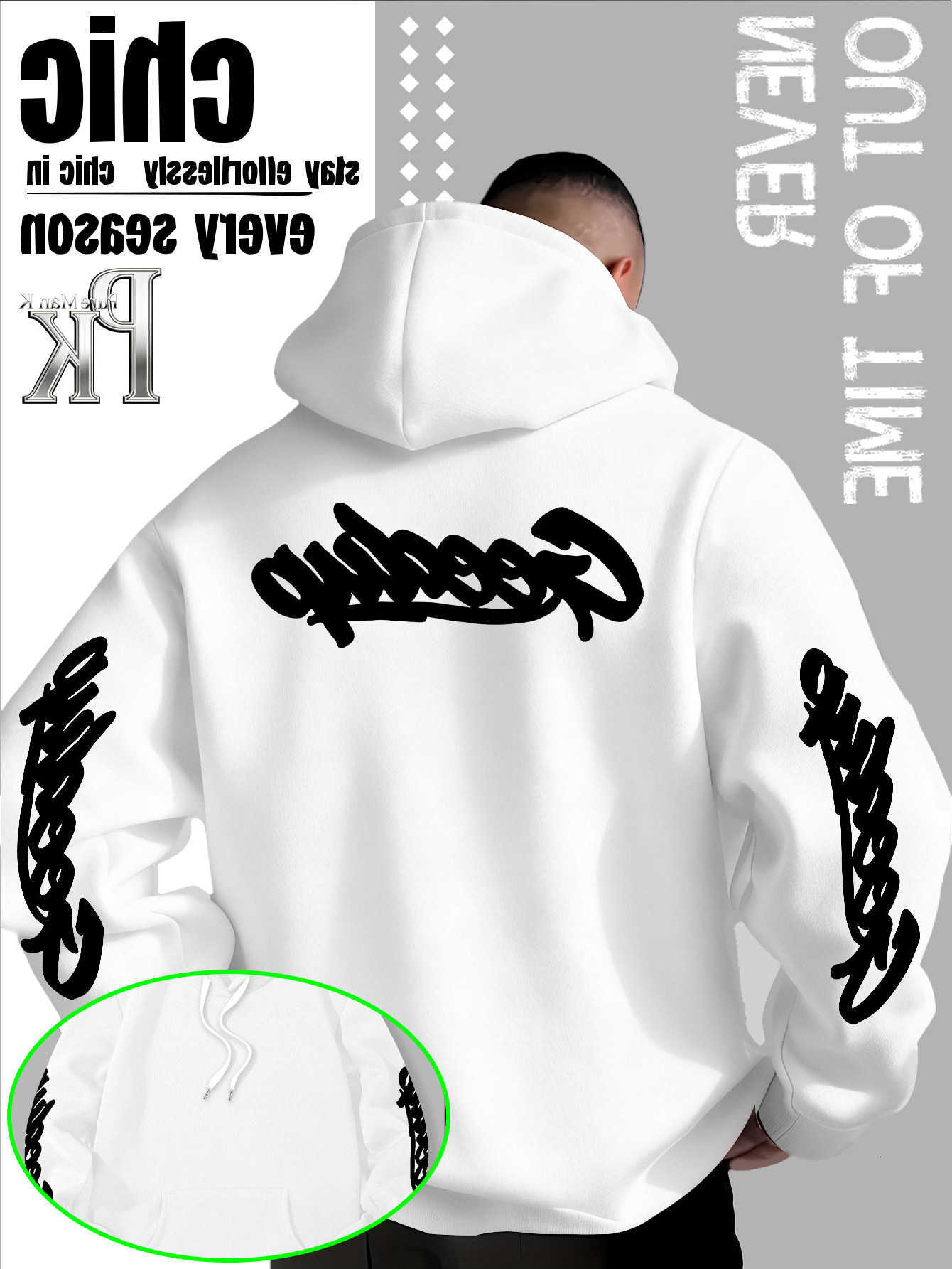 and Women's All-Purpose Hip-Hop Men's Streetwear Hooded Sweatshirt - White Urban Casual Fall/Winter Hooded Pullover D260915