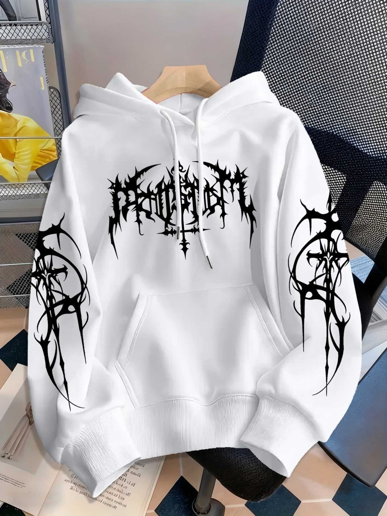 and women's metal-font hooded Men's sweatshirts cross-patterned printed pullover deathmetalgothicrockcasualhoodedpullovershirt D260915