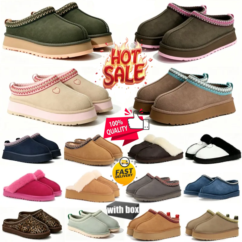 Women Men Chestnut Sheepskin Shearling Tazz Slippers Ultra Mini Platform Slip On Mules Suede Upper Comfort Fall Winter Fur Slides
