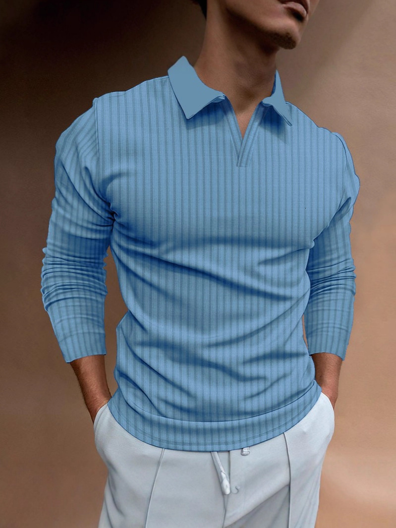 Designer 2026 European American men's long sleeved casual fashionable sports and fitness jacquard V neck polo shirt 35