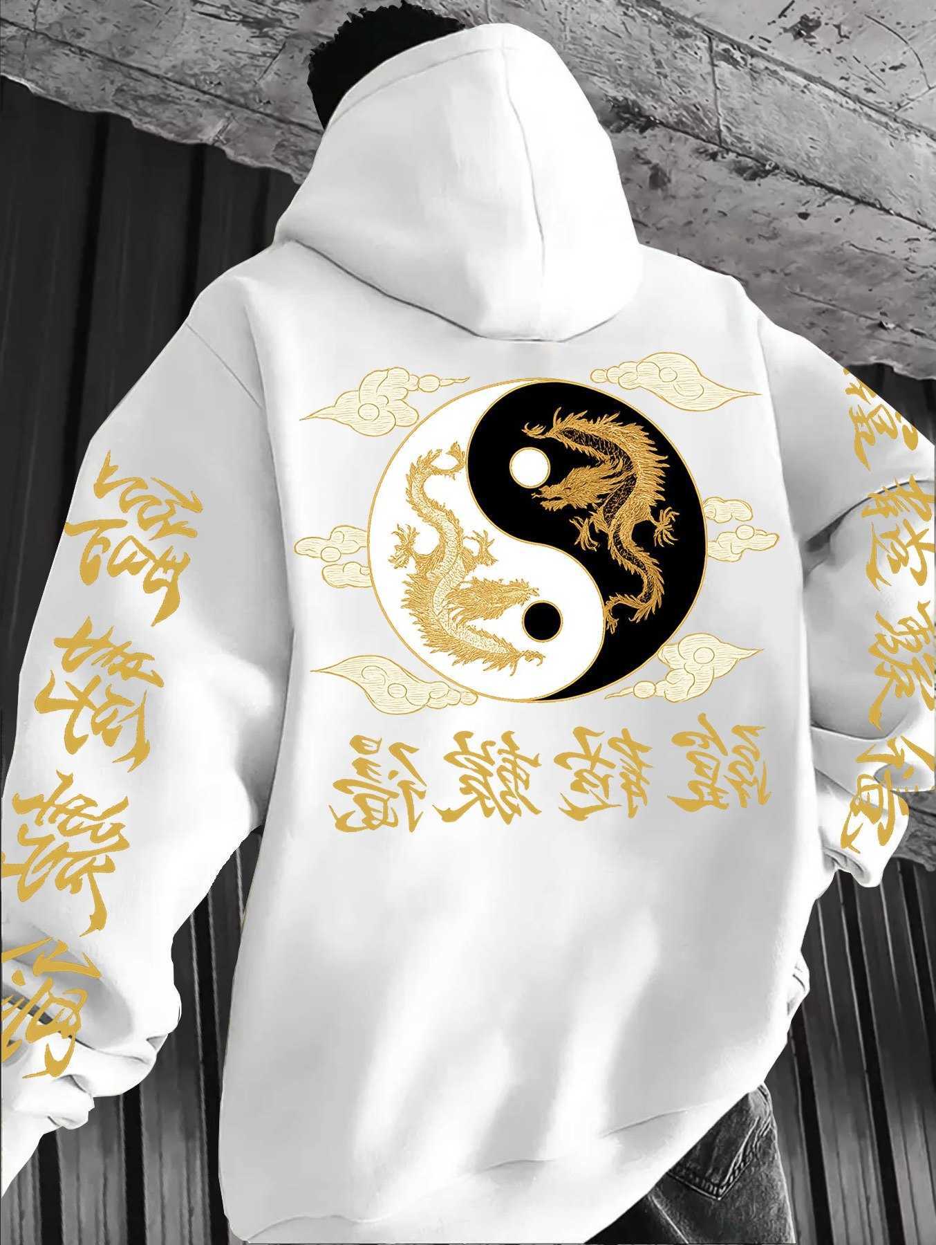 shirt Men's streetwear hooded featuring dragon and tai patterns suitable for autumn and winterseasonswithaloose fit. D260915