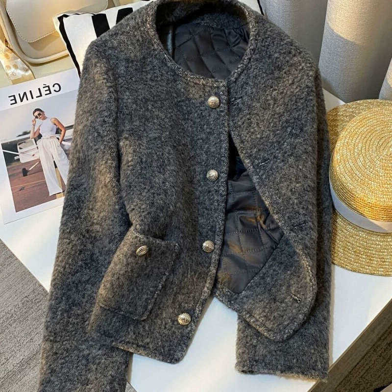 New Winter End Gray Elegant Little Style Short Coat for Women Versatile Top gray padded cotton short jacket women's S2609156EV5