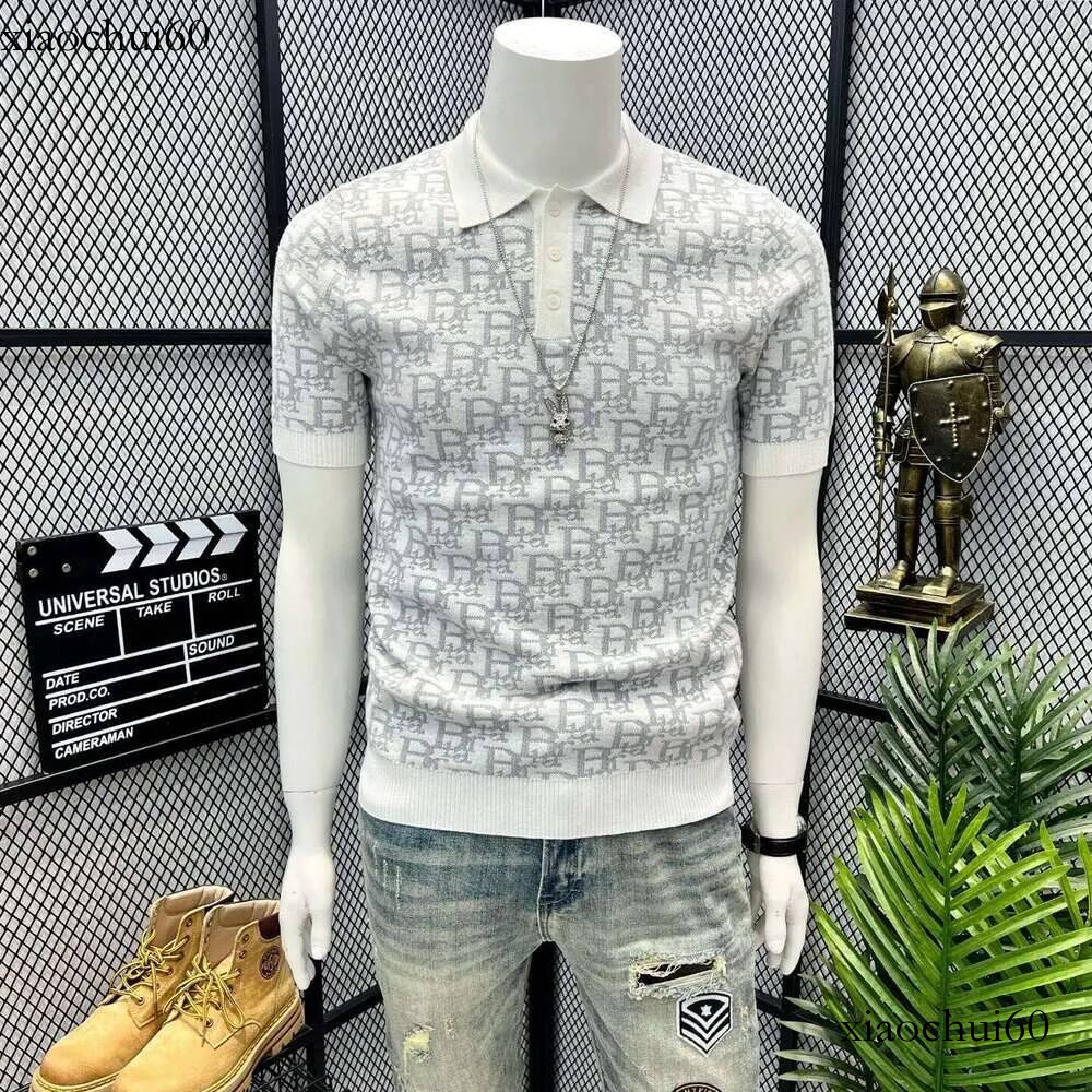 Old Money Style Summer Knitted Jacquard Polo Shirt For Men Turn Down Collar Short Plus Size Slim Fit Business Sweater Half Sleeve Top612
