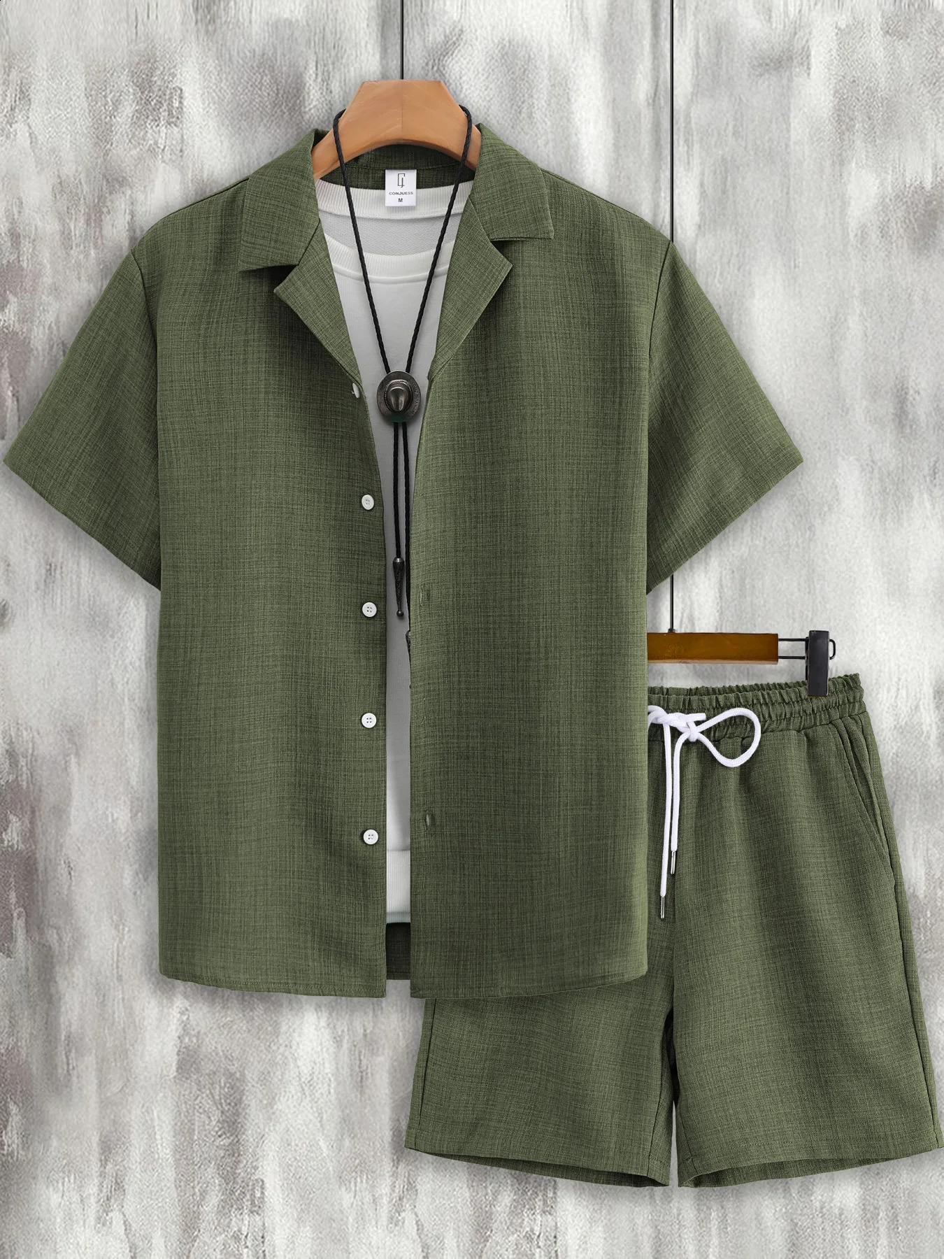 Texture Cuban Collar Shirt Shorts Set Men's Summer Loose Draped Smart Casual 2 Piece 260910