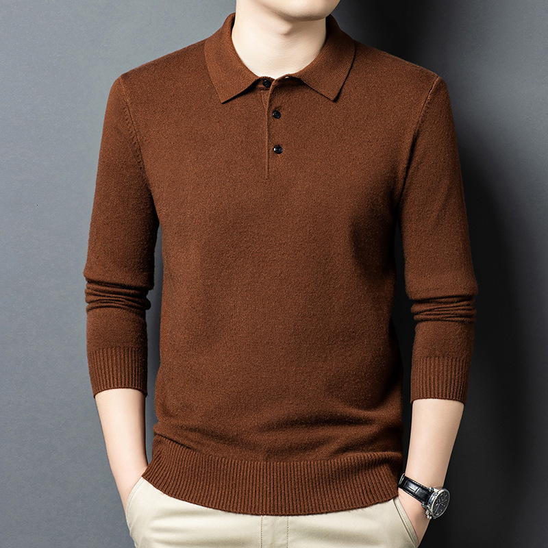 Designer Live stream sale: Men's knitted polo shirts solid color thickened autumn and winter suitable for dads basic layering sweaters with 35