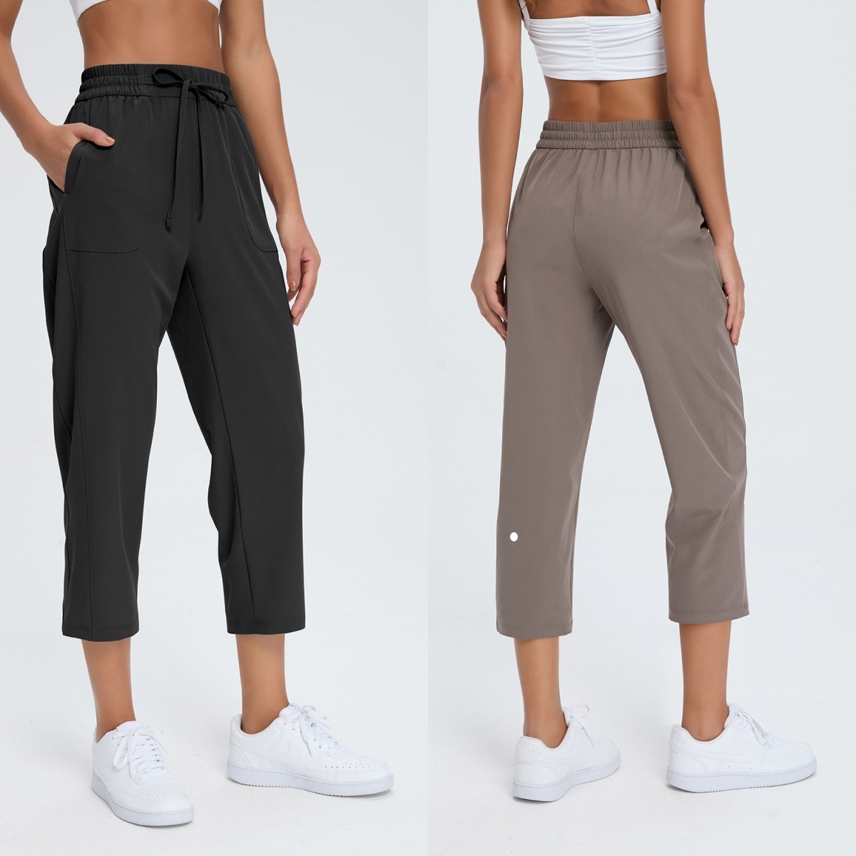 L6573 Pantalon de Yoga tissé pour femmes Capris à jambe droite avec tissu respirant à séchage rapide coupe pantalon de Jogging décontracté pantal