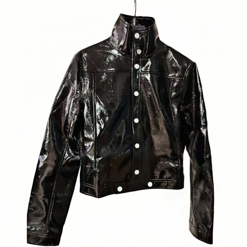 quality brand High French High Quality 25ss Summer Fashions Designer Shirt Jacket Patent Leather Shiny Pu Jacket Trendy Shiny Slim Fit Long Sleeved