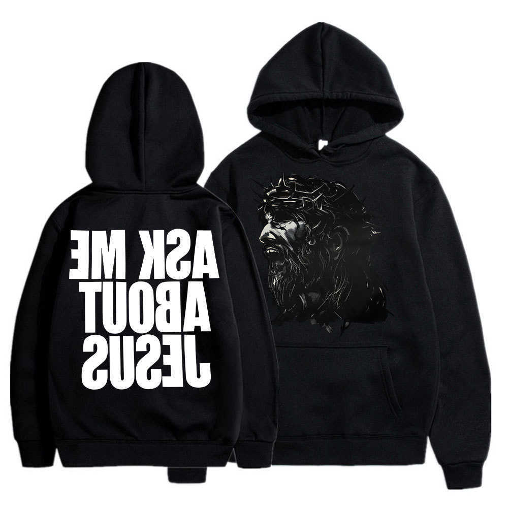 Hoodie Christian Graphic Religious Jesus Bible Verse Ask Me about Jesus Fashion Men Women Long sleeve Oversized Tracksuit D260915