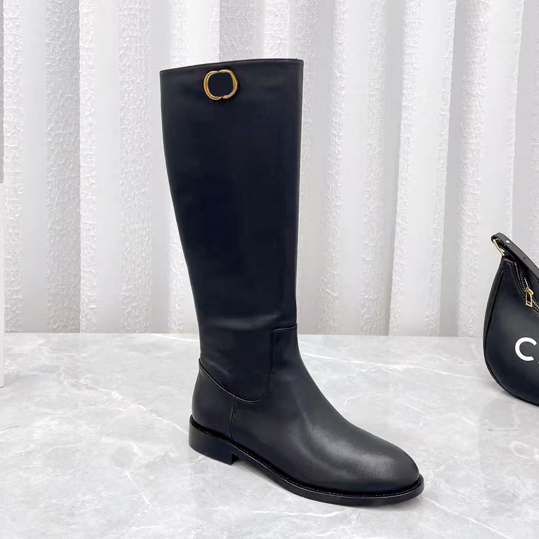 luxury Designer High boot Side Zipper Women Knee 10a Fashion Boots Dress shoes Western Outdoor travel Genuine Leather Roman Flat Heel Riding Booties