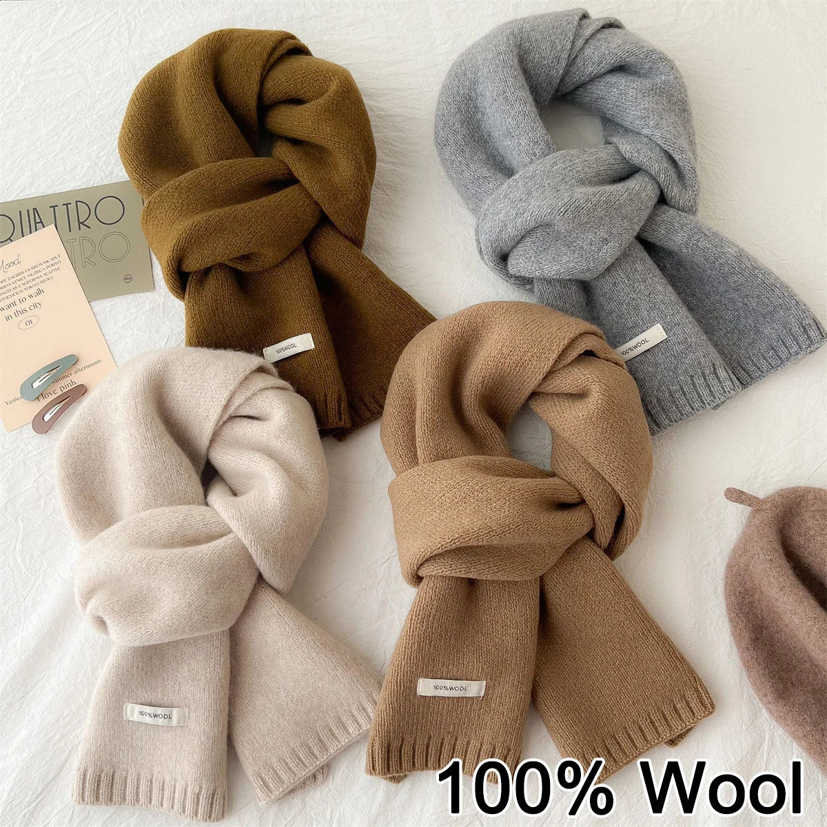 1pc 100% Wool Knit Solid color Long Scarf Women Men Fashion Comfortable All season Winter Autumn Warm Daily use Outdoor260915