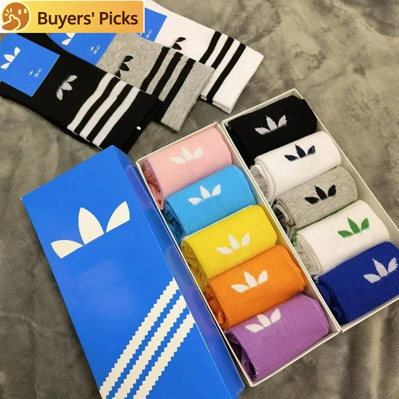 2026 Men's Socks 5pairs Sports Free Choose Trendy Mid High Tube White Black Solid Color Cotton Breathable Running Classical Couple Unisex