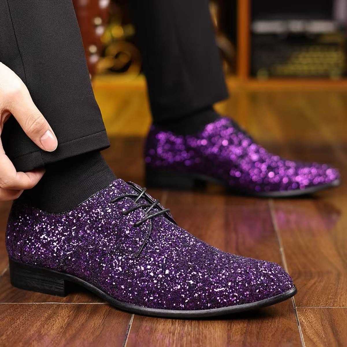 Sequined Toe 39-48 Shoes Pointed for Man Derby Menswear Shoes Suit Party Dress Scarpe Uomo Eleganti Purple Golden Silver Black H260915