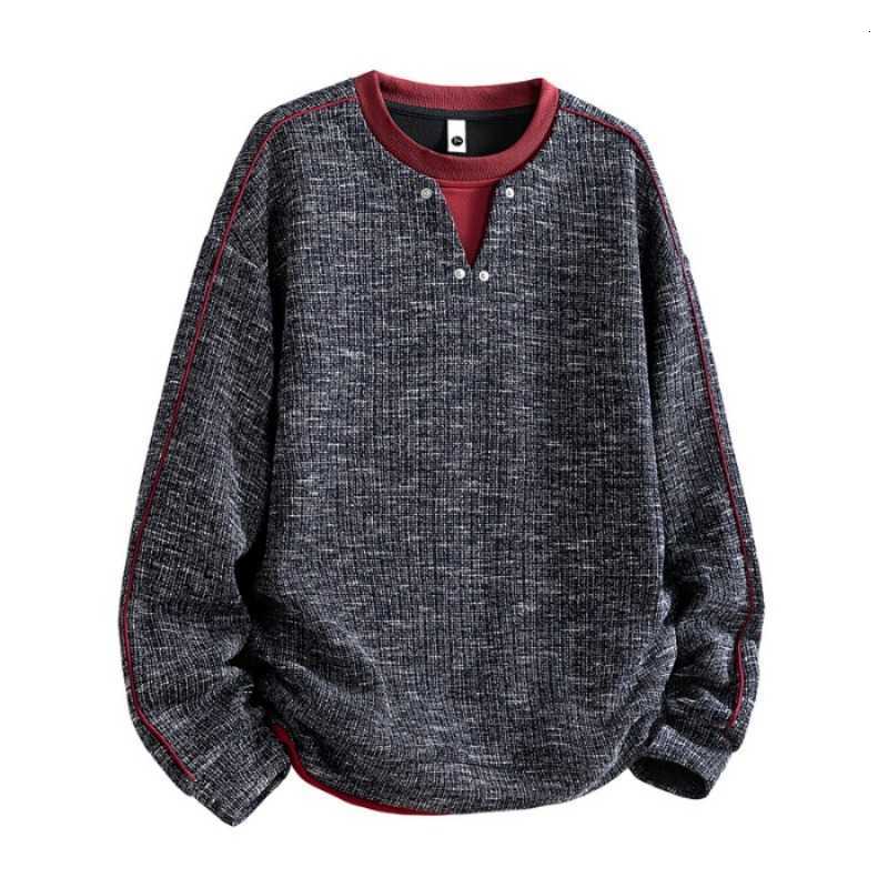 Men Autumn New American OIQERE Plus Size Fake Two Piece V Neck Sweatshirt Loose Comfort Versatile Casual Long sleeve Top D260915