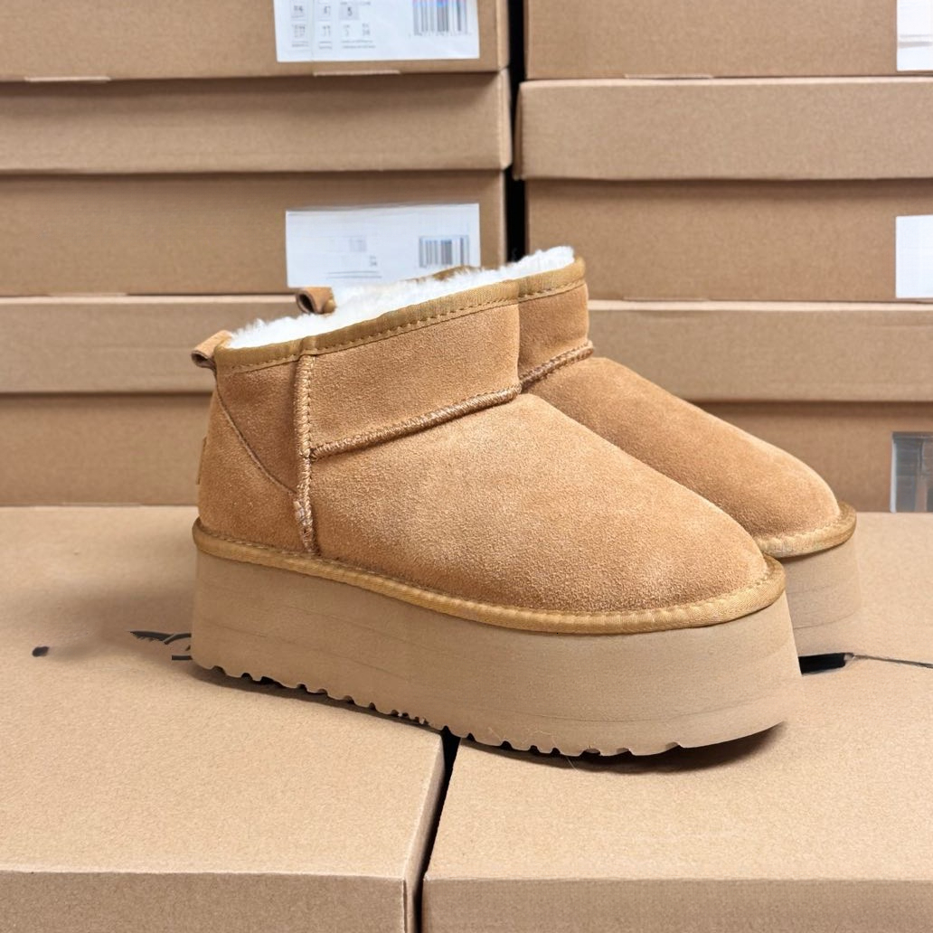 Designer shoes snow boots with plush and thick cotton boots integrated fur and leather one foot cotton mop thick sole anti slip snow boots for women