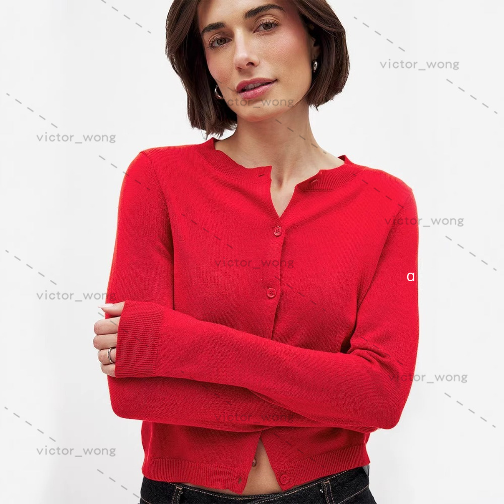 MY0266 Designer Women Red Button Front Cardigan Sweater Crewneck Long Sleeve Knitted Top Slim Fit Elegant Casual Knitwear