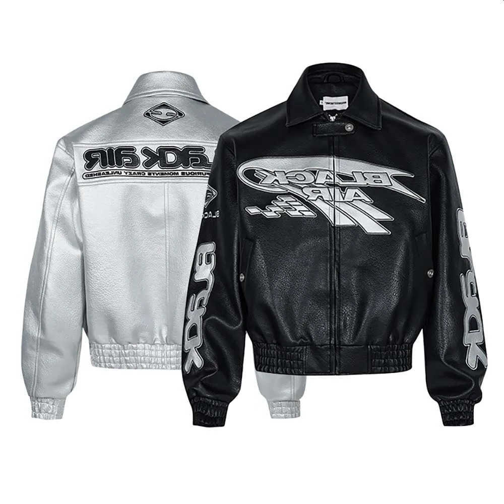 Leather Embroidery Jacket Moto Biker Jacket for Men Women Racing Style Jacket with Detailed Stitching S260915WK7F