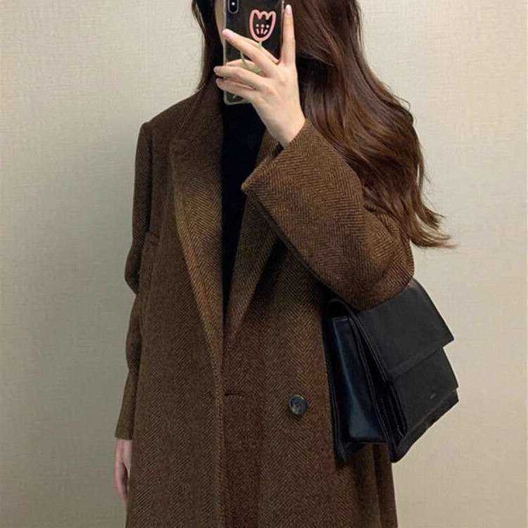Suit Style Collar Wool Coat for Women Autumn and Winter New Over-Kn Woolen Jacket S260915OHAN