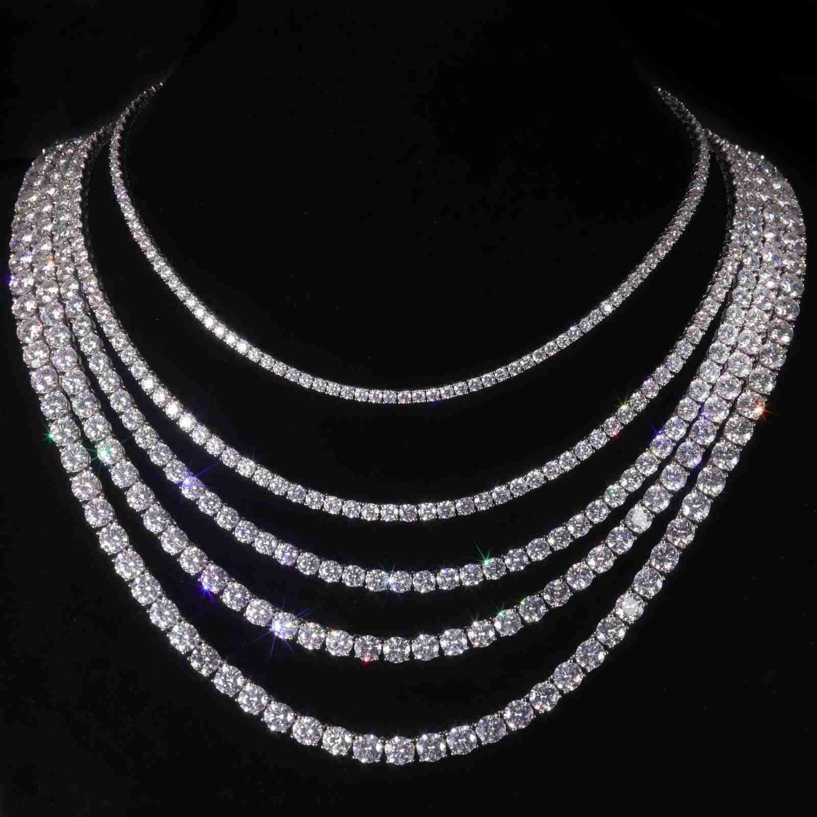 Women's 925 Silver Rhodium Plated Moissanite Tennis Necklace Round Brilliant Cut Luxury Strand Necklaces For Wedding