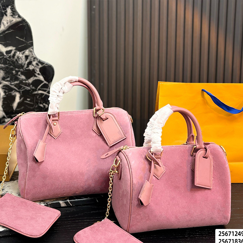 10A Designer Suede Leather Monogrammed Pillow Bag Tote Bag Luxury Vintage Structured Handbag Women Vintage Suede Barrel Handbags