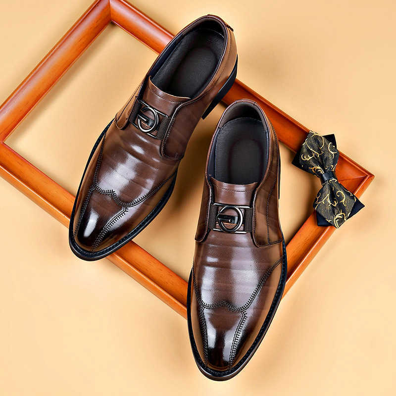 Men's Casual Business Leather 38-48 Shoes Cover Feet Embroidered Pointed Scalp Shoes Comfortable Wear-resistant Dress Shoes Men H260915