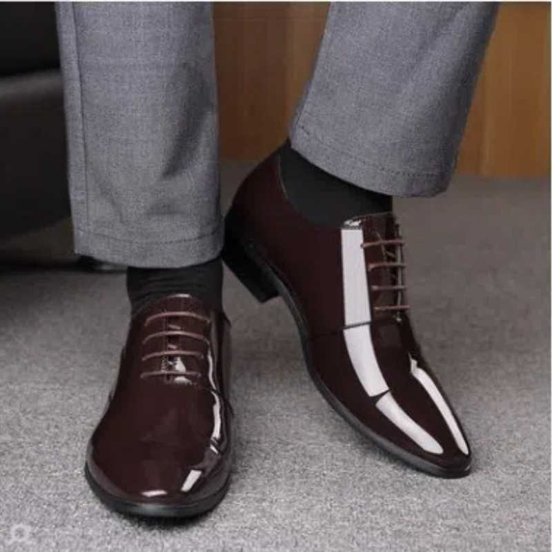 Patent Burgundy Mens Leather Formal Oxford Shoes Pointed Toe Lace Up Design Low Heel Comfortable Non Slip Breathable Business H260915