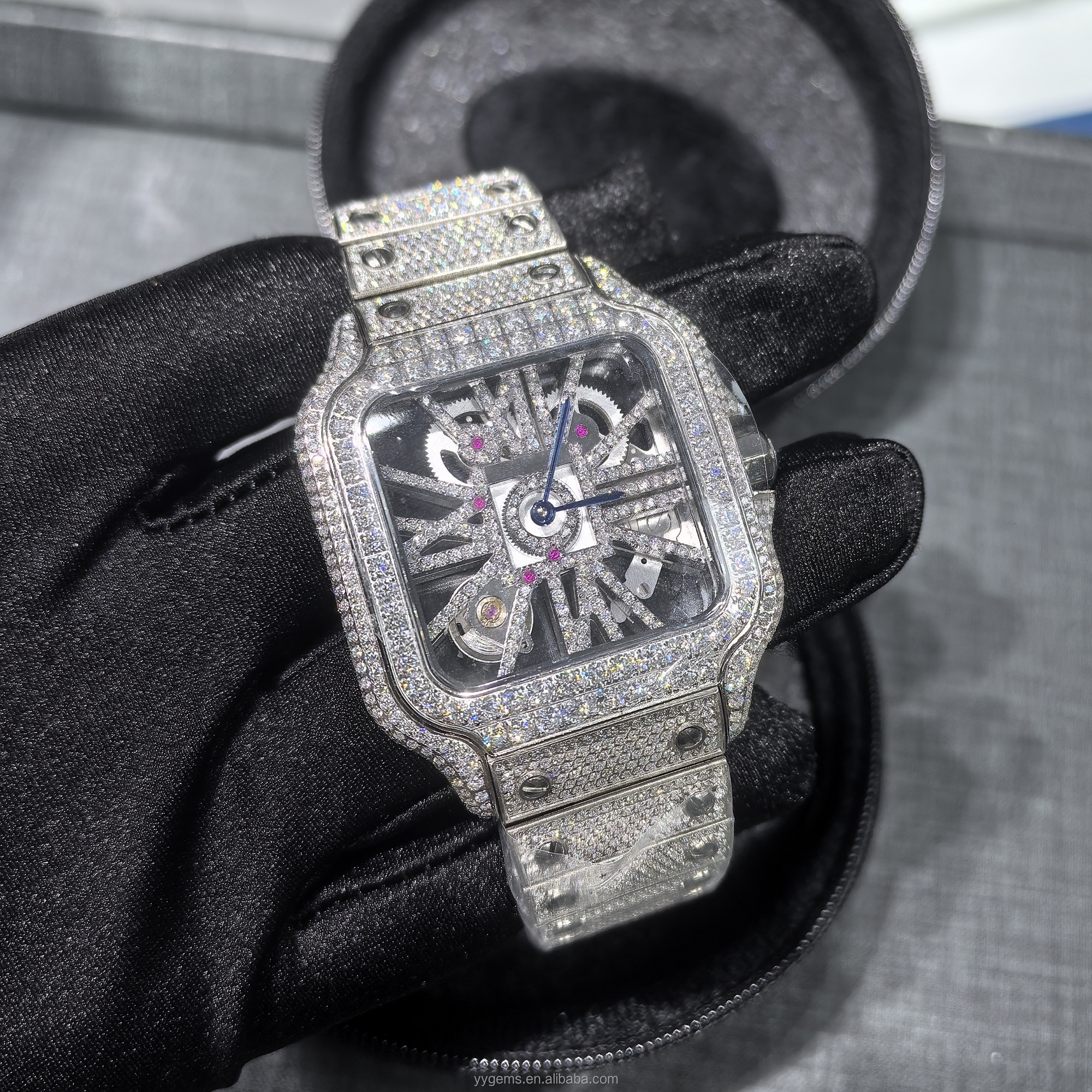 Luxury Hollow Design VVS Hip Hop Cool Automatic Watch Stainless Steel Men's Mechanical Moissanite Wristwatch