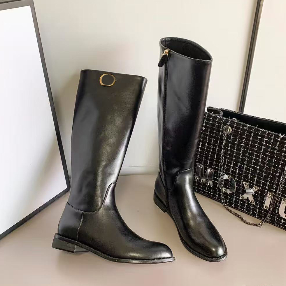 Soft Genuine Leather Dress shoes Riding Booties Top quality Fashion Designer Boots Western Knee High boot Side Zipper luxurys Casual shoe Flat Heel