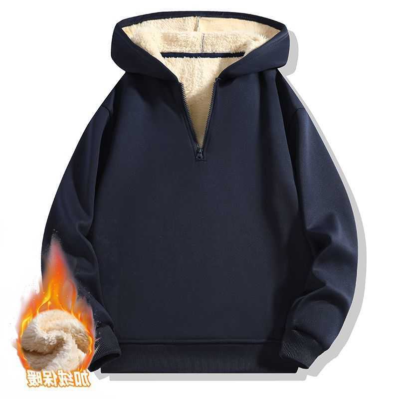 Sweatshirts Mens Zip Heavyweight Quarter Sporty Thickened Plush Lamb Wool Lined Oversized Thermal Hoodies Winter Pullover Coats D260915