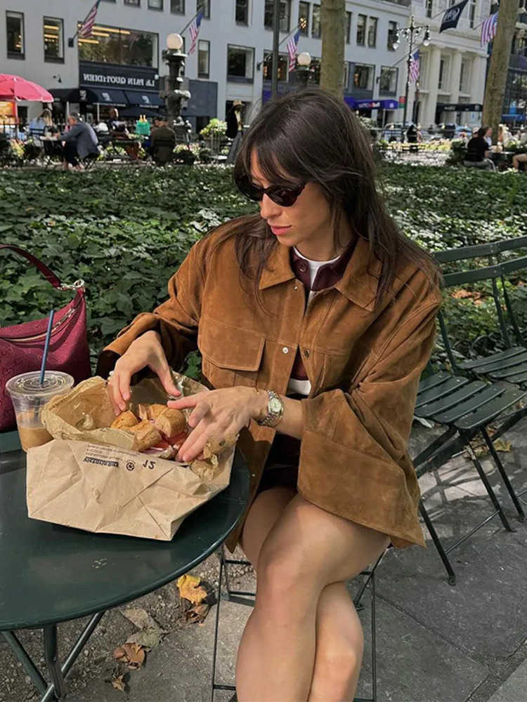 Chest Single Suede Jacket Solid Collar Full Pocket Short Womens Coat S260915WHN1