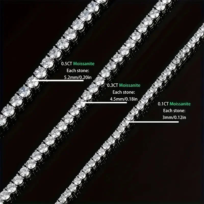 3/4/5/6.5mm Moissanite Tennis Necklace S925 Silver Plated 18K Gold Hip Hop Jewelry For Men And Women Certified