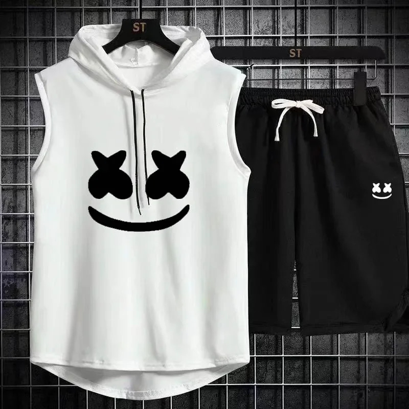 Summer Men's Two Piece Set CasualTShirt and Shorts Mens Sports Suit Fashion Short Sleeve Tracksuit Hooded Tshirt 260910