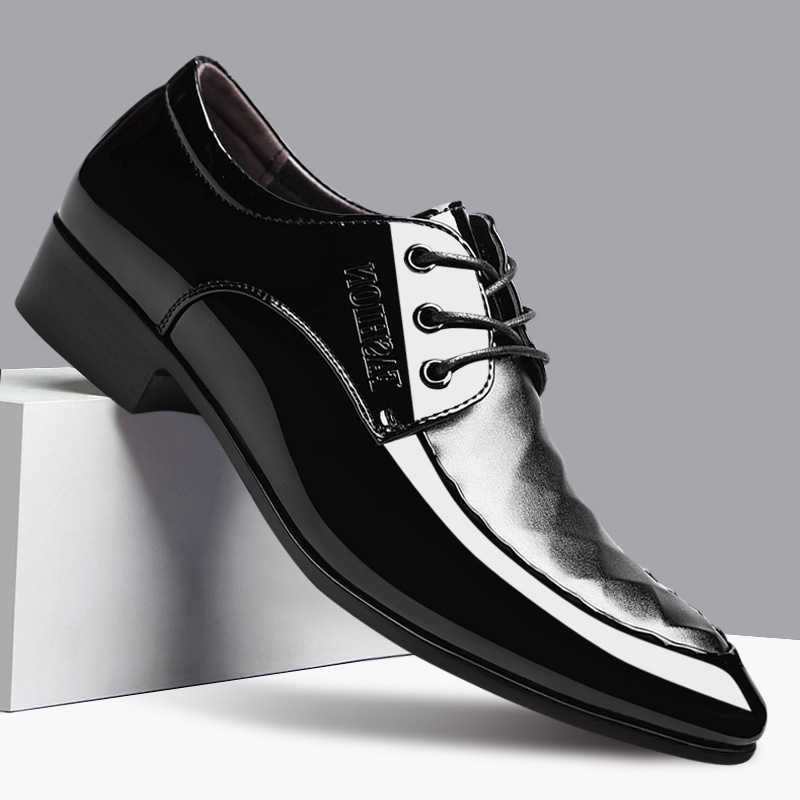 Quality 2025 Newly Men's Patent Leather Shoes Men Wedding Shoes Size 38-49 Black White Soft Man Dress Leather Casual Shoes H260915