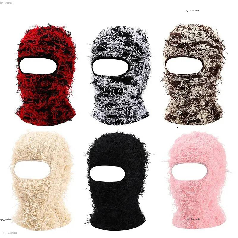 Full face ski mask hat Balaclava Distressed knitted Beanie camouflage mens womens winter warm bicycle neck 240812
