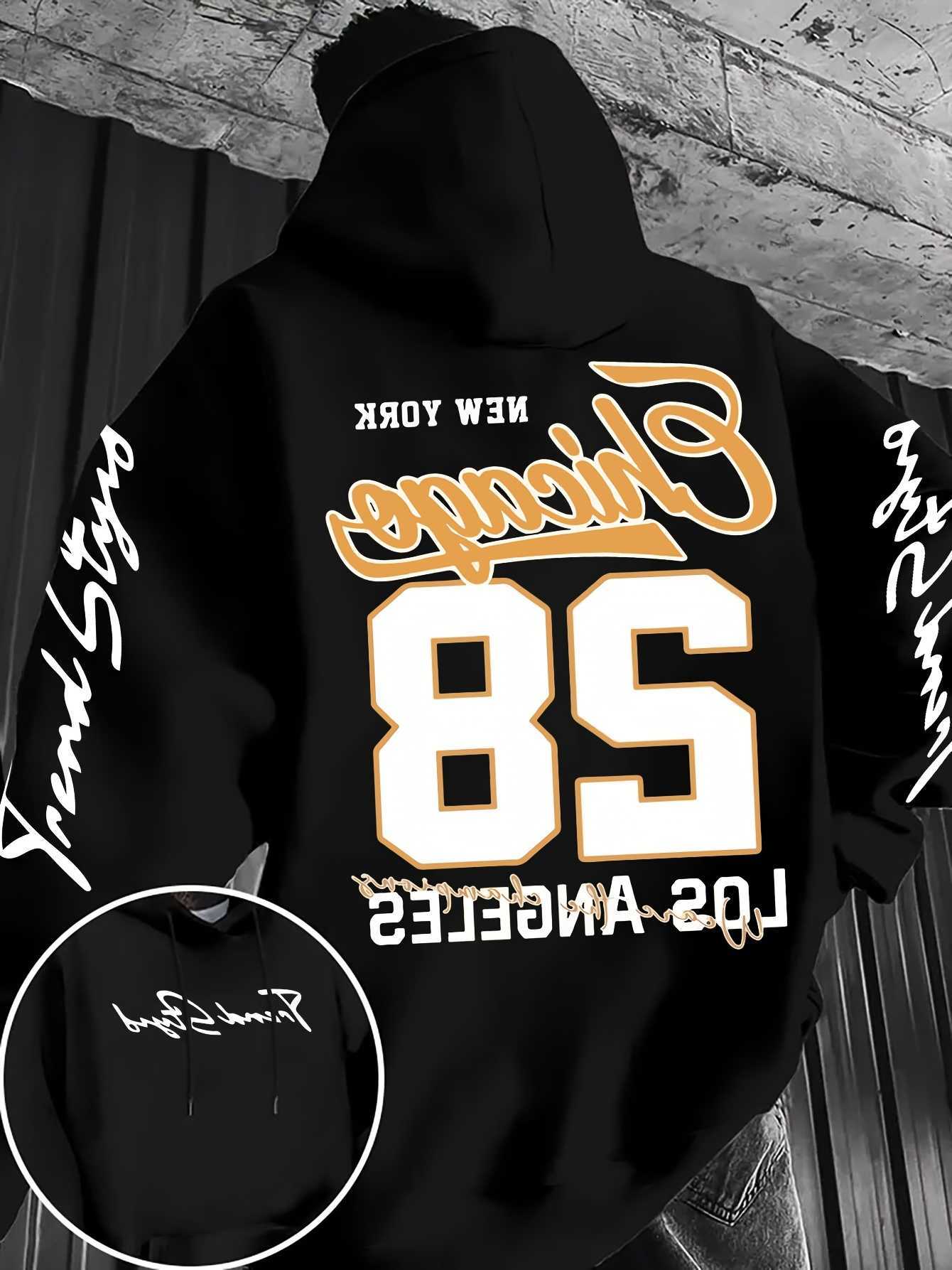 Adult Men's Autumn Winter New Warm Fashion Printed Hooded Sweatshirt Loose Suitable Casual Street Daily Outdoor Trends D260915